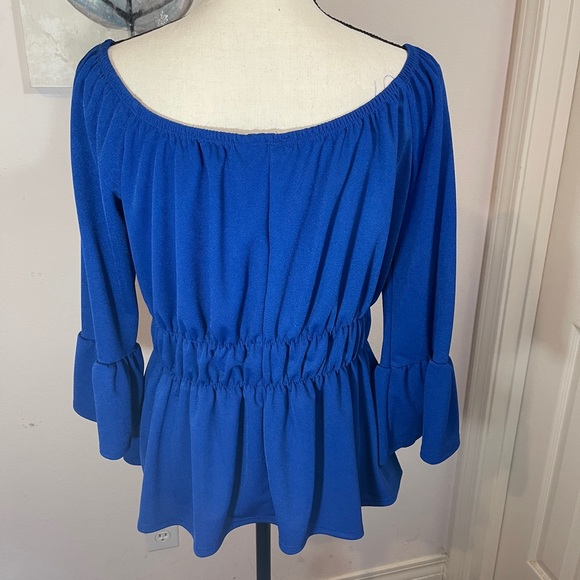 Royal blue knit easy care long sleeve blouse - Picture 3 of 3